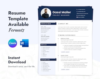 Creative Resume Template – Modern CV Design, Word & Canva (Digital Download)