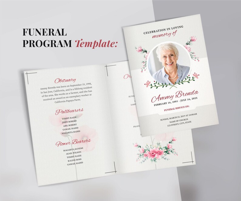 Editable Funeral Program Template Canva: Celebration of Life Cards - Etsy