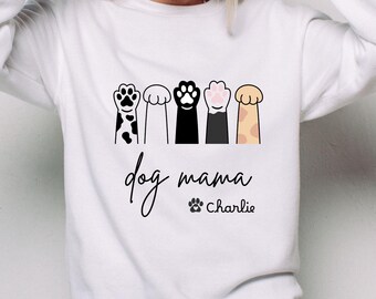 Gesticktes Hunde Mama Sweatshirt | Benutzerdefinierte Haustier Name Rundhalsausschnitt
