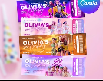 Kpop Demon Hunter Geburtstag einladen, Demon Slayer Party Pass Digitale Einladung, bearbeitbare Kpop Huntrix Ticket Einladung Konzertstil