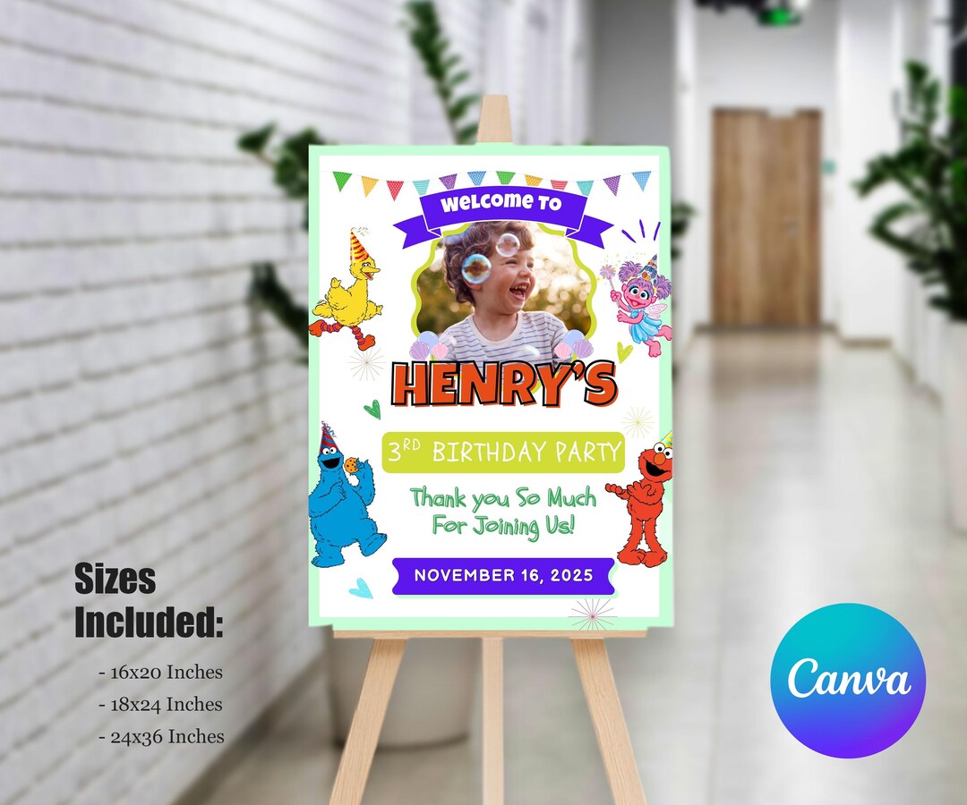 Ms Rachel Birthday Welcome Sign – Pink Elmo, Editable Canva Template ...