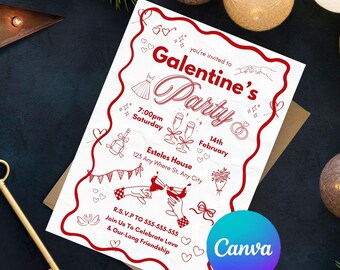 Galentines Pyjama-Party-Einladung | Bearbeitbare Pink Bow Sleepover Vorlage | Digitale Pyjama Party einladen