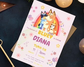 Bluey Geburtstagseinladung Bing Geburtstagseinladung bearbeitbar Bluey und Bingo-Geburtstagseinladung Bluey-Geburtstagsfeier einladen, Canva Editable
