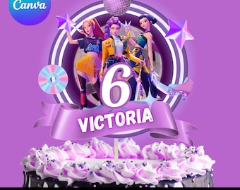 Kpop Dämonenjäger Cake Topper | K-Pop Huntrix Geburtstag Cake Topper PNG | Druckbare Mädchen Kuchen Dekoration | DIY Kpop Partyzubehör