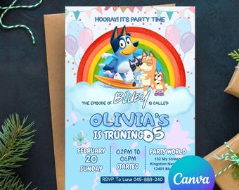 Bluey Geburtstagseinladung Bing Geburtstagseinladung bearbeitbar Bluey und Bingo-Geburtstagseinladung Bluey-Geburtstagsfeier einladen, Canva Editable