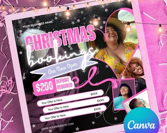Boekingsflyer december | Boekingsflyer kerstschoonheid | Wimpernagels MUA Boek nu flyer | Canvasjabloon voor feestdagen