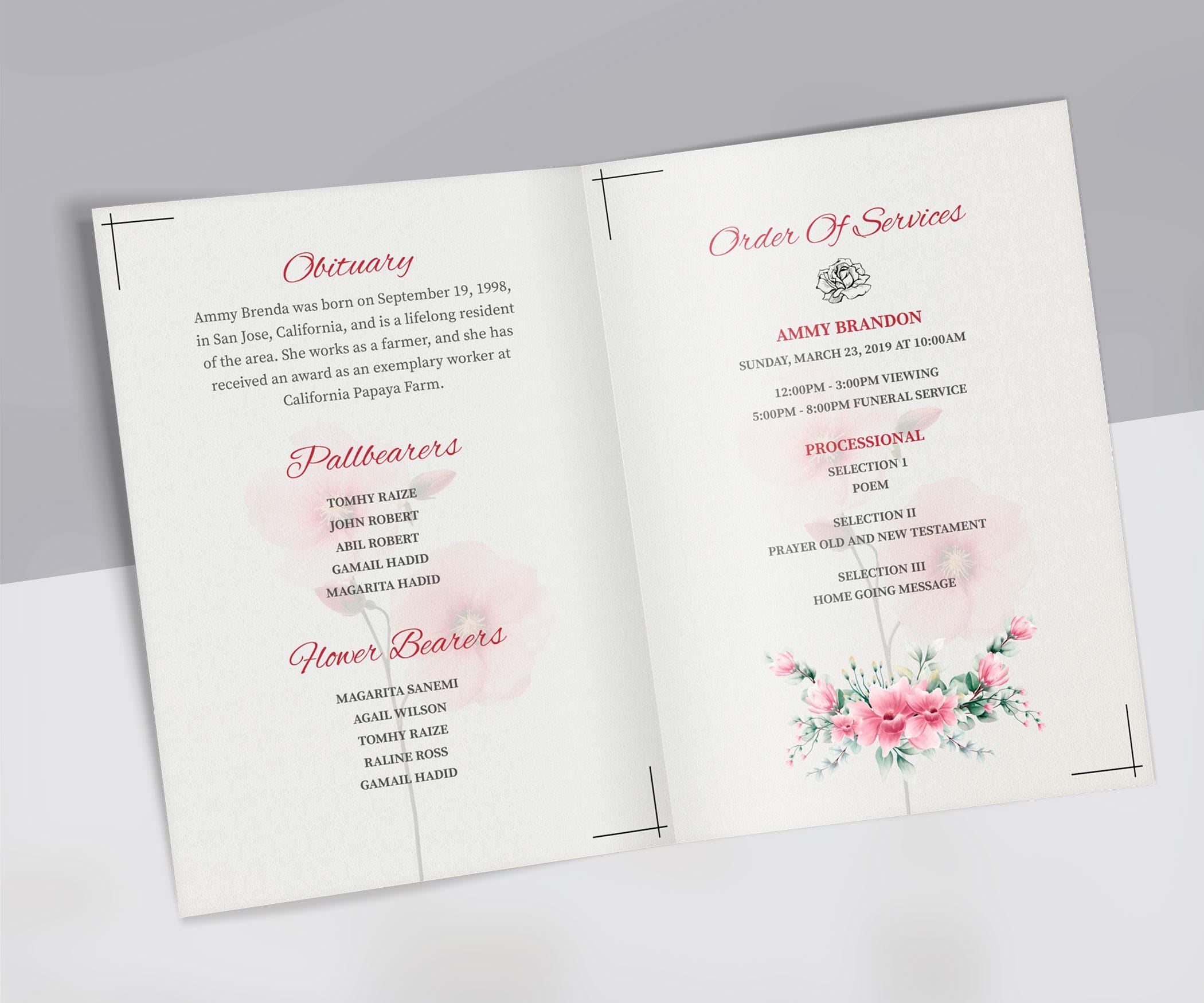 Editable Funeral Program Template Canva: Celebration of Life Cards - Etsy