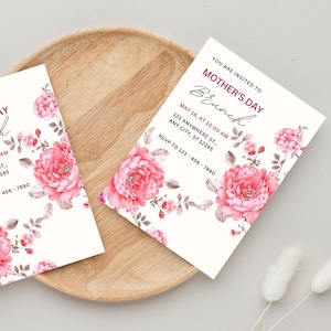 Muttertags-Brunch-Einladung, Moms und Mimosas Muttertags-Brunch, Blush-Blumen-Brunch-Einladungen, Muttertags-Event-Flyer.
