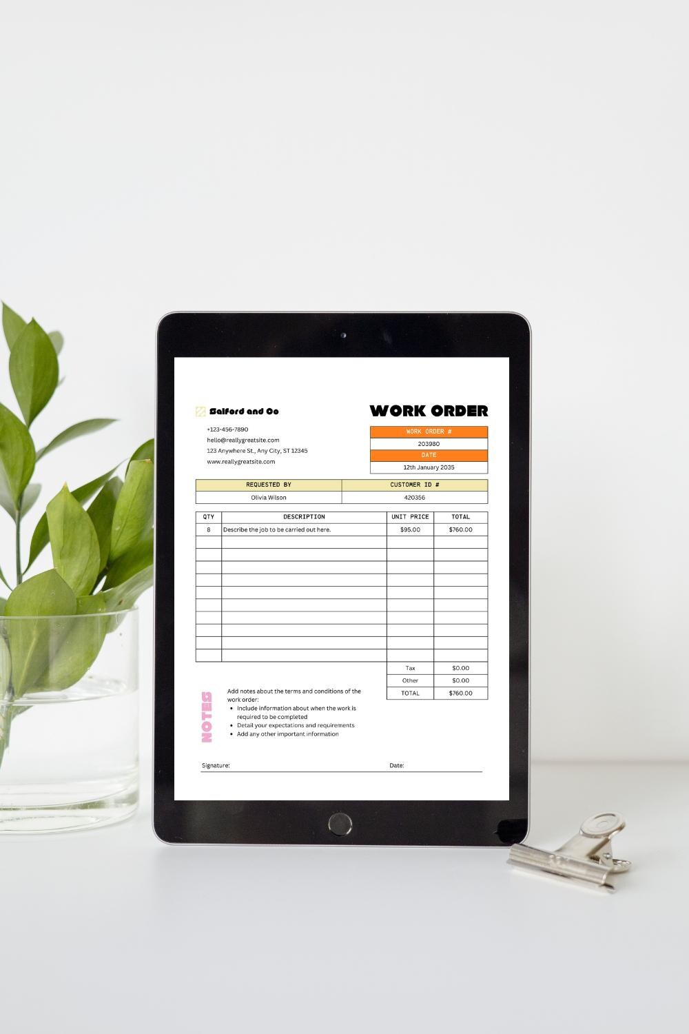 Job Work Order Template, Work Request Form, Small Business Template ...
