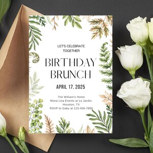 Geburtstags-Brunch-Einladungsvorlage zum Ausdrucken, Frühling und Sommer Wildblumen-Geburtstags-Party, Boho Blumen-Geburtstags-Dinner,