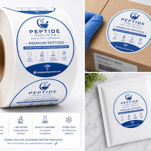 peptide package label with your logo or contact info for branding round 2" waterproof