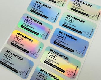 Holographic Peptide Vial Labels | Holographic Stickers for 3mL, 5mL Vials | 1.5"x0.75"|Price for every 10 labels