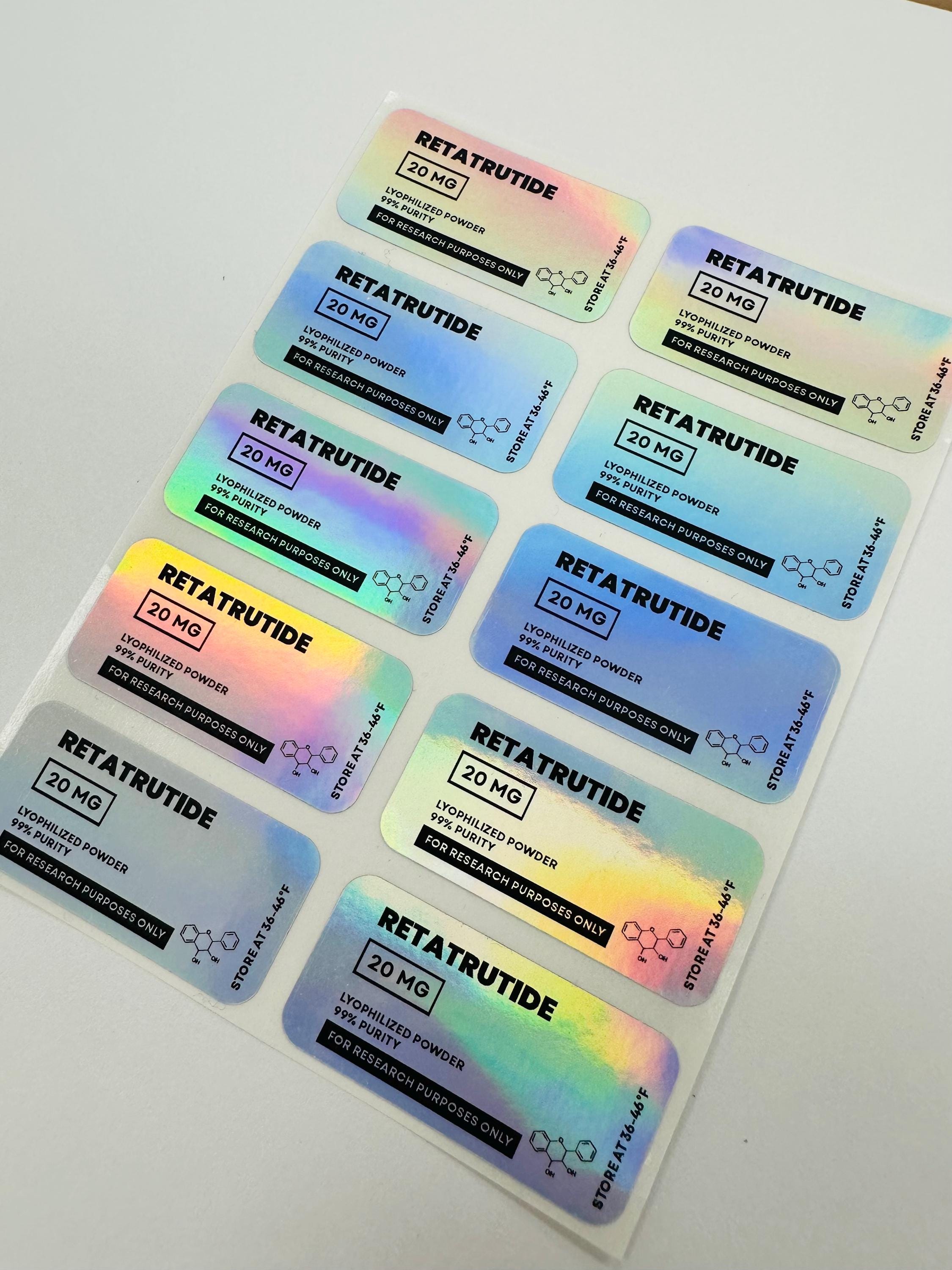 Holographic Peptide Vial Labels | Holographic Stickers for 3mL, 5mL Vials | 1.5"x0.75"|Price for every 10 labels