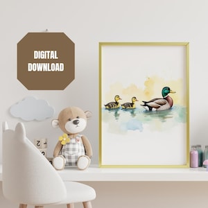 Hand Drawn Mummy Duck Nursery Wall Print, Duck Print, Duckings, Children&#39;s Prints, Nursery Prints, Cute Prints, Nursery Art, Animal Prints