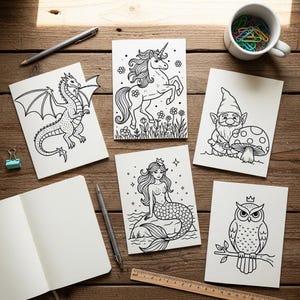 Fairy Tale Creatures Digital Art Bundle – Unicorn, Dragon, Elf Illustrations (JPG, PNG, SVG)