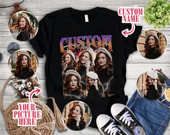Custom Photo Bootleg Shirt, Custom Bootleg Tee, Custom Photo Vintage Graphic 90s Shirts, Custom Girlfriend Tee, Insert Your Design