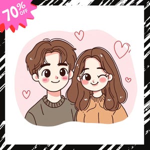 Custom Kawaii Portrait, Couple Portrait, Cartoon, Christmas gift, Wedding Gift, Anniversary, Anime Portrait, Cute Chibi Drawing, Couple Gift