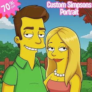 Custom Simpsons Style Couple Portrait from Photo, Yellow Cartoon Character Drawing, Funny Personalized Digital Art Gift for Lovers