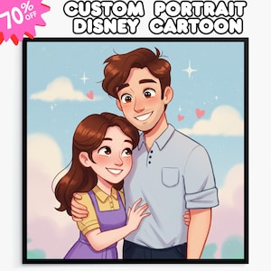 Retrato personalizado de Disney, retrato de pareja, retrato a partir de una foto, estilo caricatura, regalo personalizado, regalo para el Día de la Madre, estilo Disney