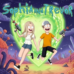 Custom Rick and Morty Family Portrait: Cartoon Art from Photo