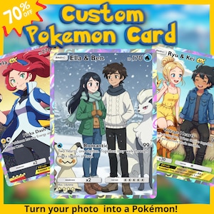 Commande de carte Pokémon personnalisée - Portrait d'animal de compagnie ou de couple personnalisé - Cadeau unique pour la Saint-Valentin, un anniversaire ou les fêtes