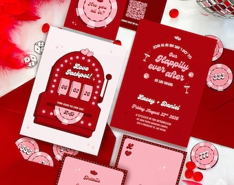 Retro Vegas Wedding Invitation Suite | DIY Set of 3 Invite Templates (Instant Download)