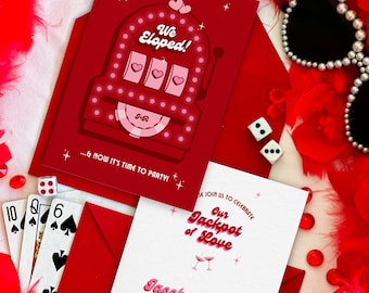 Retro Las Vegas Elopement Announcement: Jackpot of Love (DIY Canva Template, Digital Download)