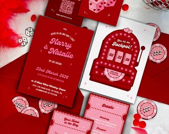 Retro Vegas Wedding Invitation Suite | DIY Template Set of 3 (Instant Download)