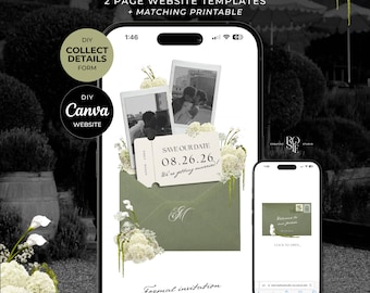 Sage Floral Save the Date Website with RSVP/Details: Canva Digital Invitation Template (Digital Download)