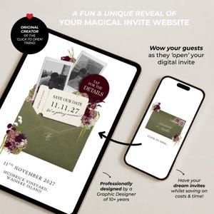 Olive Green & Burgundy Save the Date Website with RSVP/Details: DIY Canva Template (Digital Download) image 3