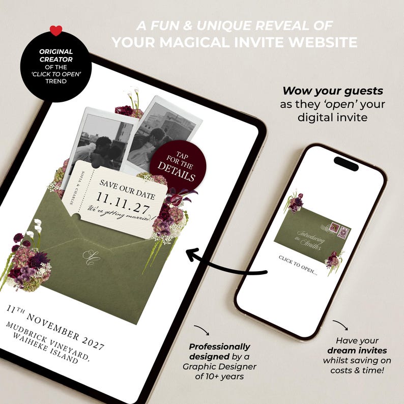 Olive Green & Burgundy Save the Date Website with RSVP/Details: DIY Canva Template (Digital Download) image 3