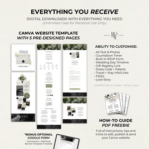 Ivory, Green & Black Floral Wedding Website Template with RSVP: Editable Canva Design (Digital Download) image 7