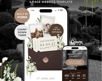 Espresso Brown & Ivory Save the Date Website: Canva Digital Invitation (Digital Download)
