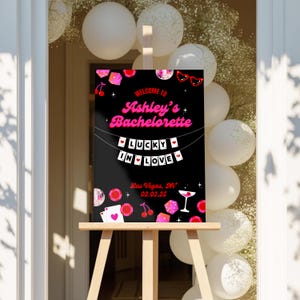 Vegas Bachelorette Welcome Sign | Lucky in Love Theme Las Vegas | DIY Editable Printable Template | Black Pink Custom Bach Party Weekend