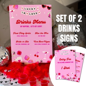 Vegas Theme Bachelorette Drink Bar Signs | Set of 2 | Lucky in Love Las Vegas | DIY Editable Printable Template | Custom Bach Party Decor