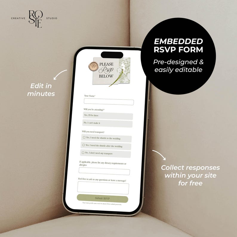 Sage Green & Ivory Floral Wedding Website Template with RSVP: Editable Canva Design (Digital Download) image 6