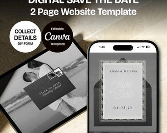 Black & White Lace Save the Date Website: Canva Digital Invitation (Digital Download)