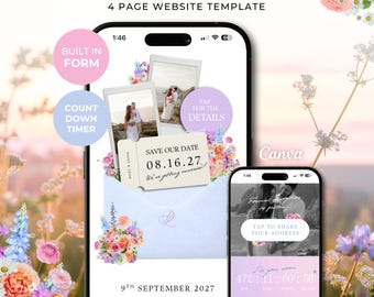Wildflower Pastels Save the Date Website with Details Collection: Canva Digital Invitation Template (Digital Download)