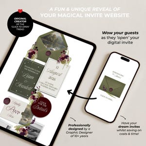 Olive Green & Burgundy Floral Wedding Website Template with RSVP: Editable Canva Design (Digital Download) zdjęcie 3