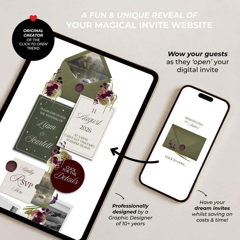 Olive Green & Burgundy Floral Wedding Website Template with RSVP: Editable Canva Design (Digital Download) zdjęcie 3