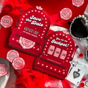 Vegas Save the Date Invite | Retro Wedding Elopement | Custom Unique Fun Casino Slot Machine | Hit the Jackpot Theme | Unique QR Code RSVPs