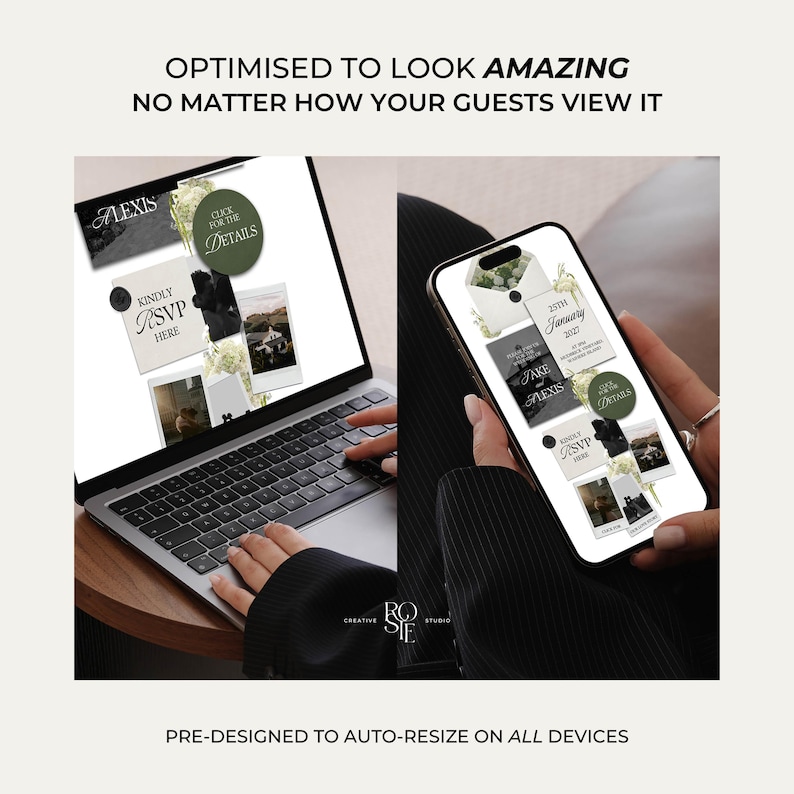 Ivory, Green & Black Floral Wedding Website Template with RSVP: Editable Canva Design (Digital Download) image 9