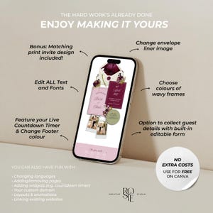 Burgundy, Pink & Green Save the Date Website: Canva Digital Invitation Template (Instant Download) afbeelding 5