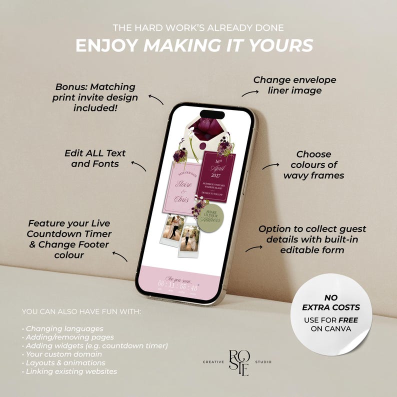 Burgundy, Pink & Green Save the Date Website: Canva Digital Invitation Template (Instant Download) afbeelding 5