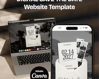 Modern Save the Date Website: Canva Digital Invitation Template (Digital Download)