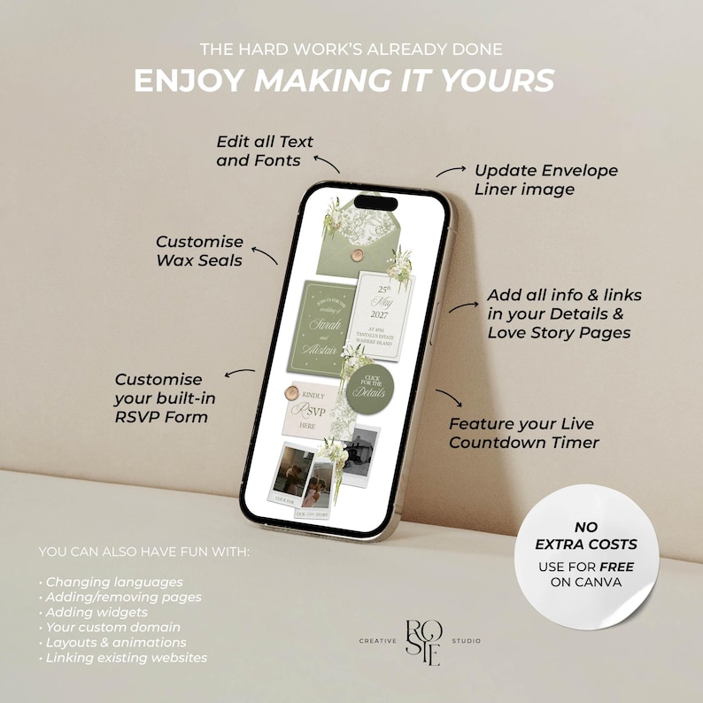 Sage Green & Ivory Floral Wedding Website Template with RSVP: Editable Canva Design (Digital Download) image 4