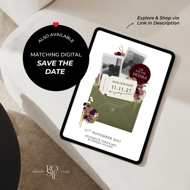 Olive Green & Burgundy Floral Wedding Website Template with RSVP: Editable Canva Design (Digital Download) zdjęcie 10