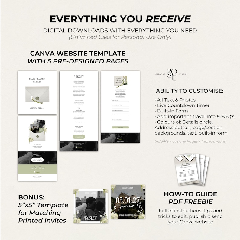 Sage Green & Ivory Save the Date Website: Canva Wedding Invitation Template (Digital Download) image 9