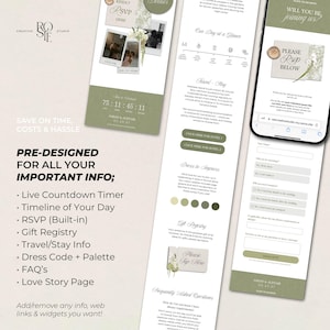 Sage Green & Ivory Floral Wedding Website Template with RSVP: Editable Canva Design (Digital Download) image 2