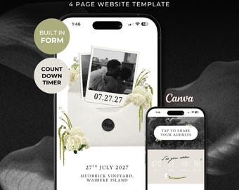 Ivory Green Floral with Black Save the Date Website: Canva Digital Invitation Template (Digital Download)